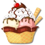 Illustration of a ice cream sundae with whip cream, sprinkles, and a cherry on top.