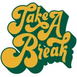 "Take A Break' in stylized script in gold and green