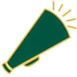 Illustration of a megaphone in green with gold outline
