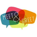 Colorful overlapping speech bubbles with the text "MEET & GREET."