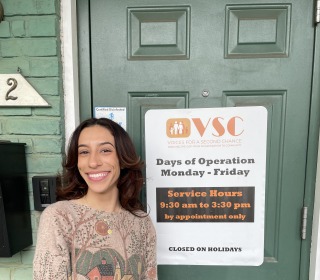 Alumna Tess DiBurgo pictured at job site