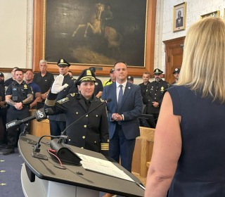 Maria LaVita being sworn in as the chief of police in Revere