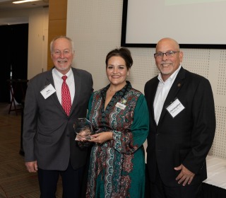 Alumni Service Award winner Jim Walsh with President Donna Hodge