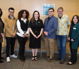 Math students with faculty and President Hodge before Board meeting