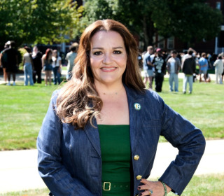 President Donna Hodge headshot outside on quad.