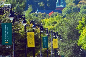 University banners on North Street near campus