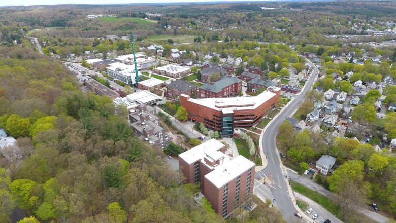 Aerial view of main campus from over North Street