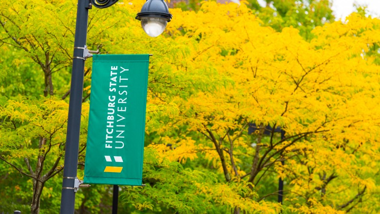 Autumn foliage and university banner