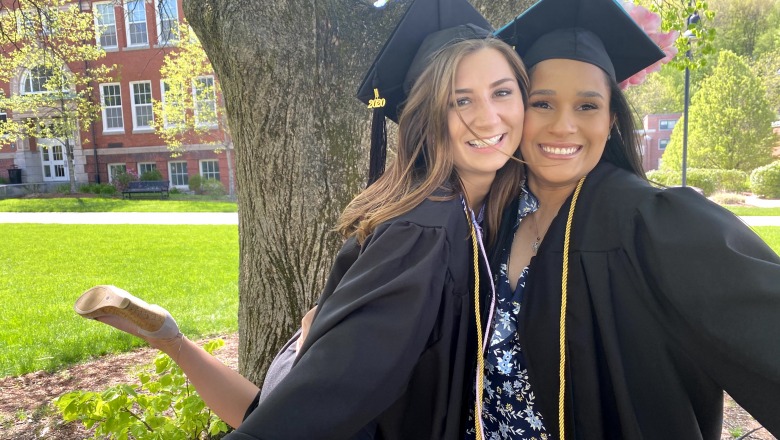 Graduates celebrating on quad