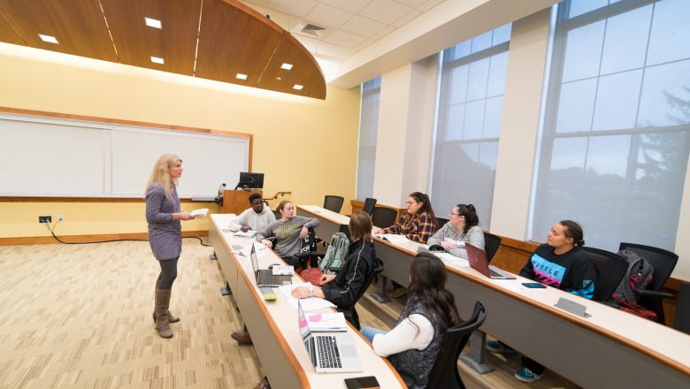 Wide shot of students in Percival Hall classroom