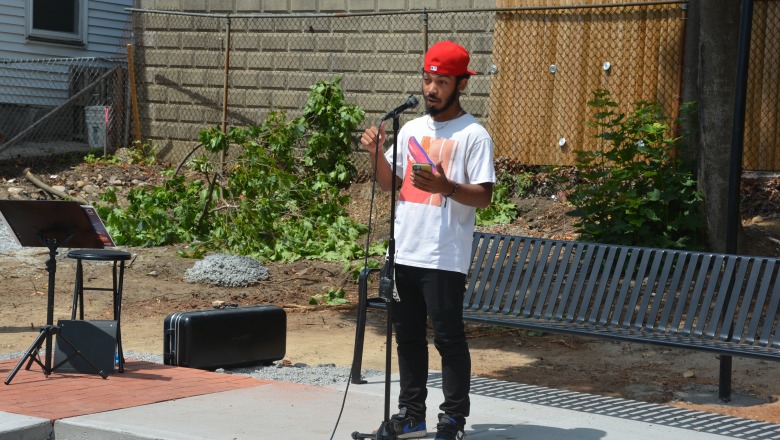 Student Nasih Thomas at Abolitionist Park groundbreaking