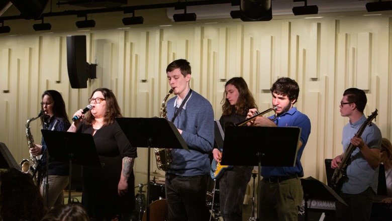 Photo of Jazz Band performing on campus