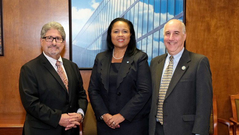 Mayor DiNatale, Trustee Sheila King-Goodwin and President Lapidus at swearing-in