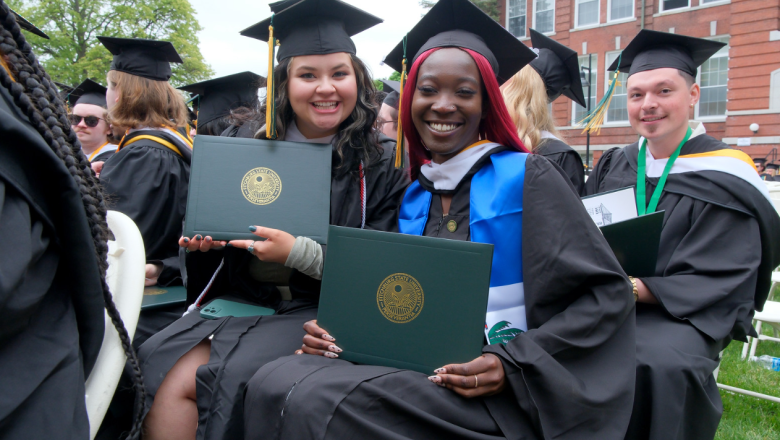Students posting at May 2023 undergraduate commencement