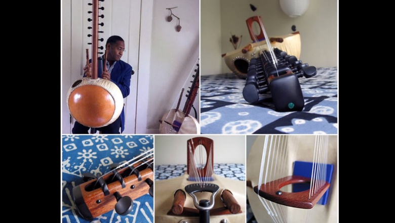Collage of images of West African string instrument