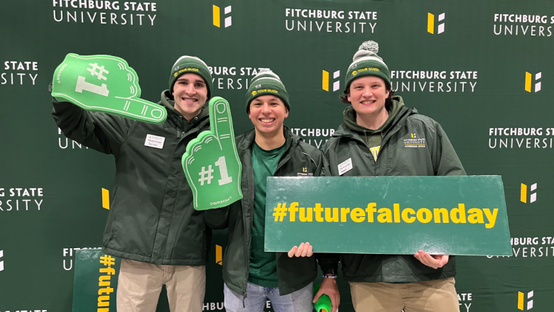 Tour guides posing at Future Falcon Day