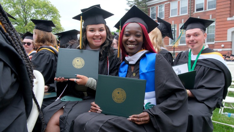 Students posting at May 2023 undergraduate commencement