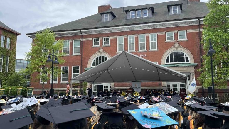 Photo of mortarboards at May 2024 commencement