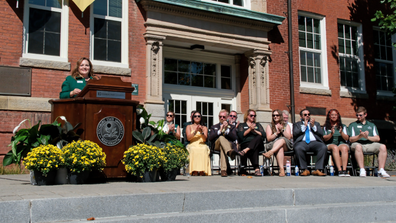 President Hodge at podium for State of the University Sept 4 2024