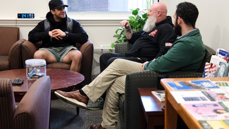 Students talking in the Veterans Center