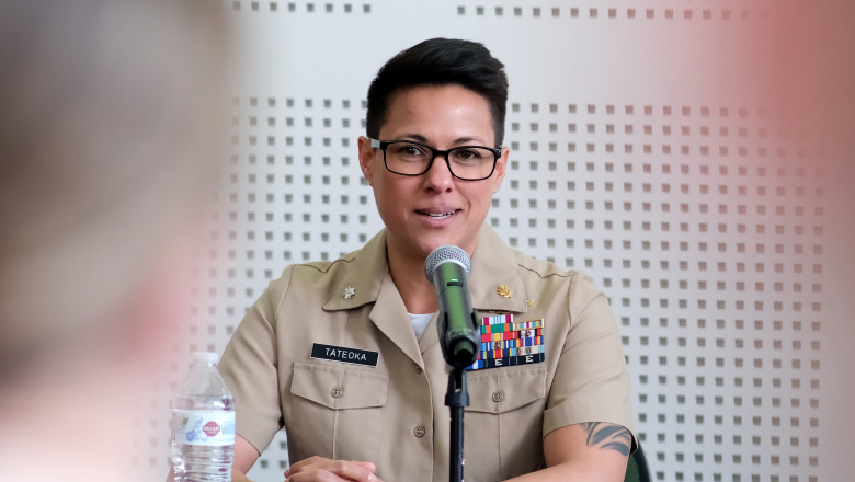 Military Friendly School designation former student in Marines seated