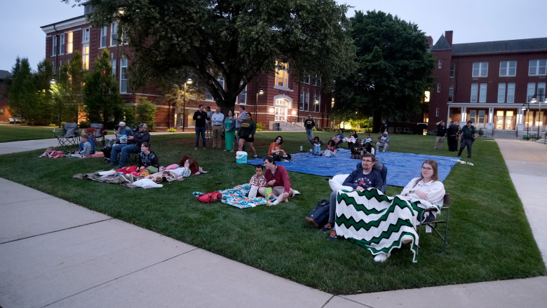 People gather on the quad for the Summer Series events