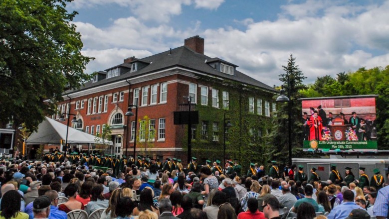 Spring commencement exterior scene