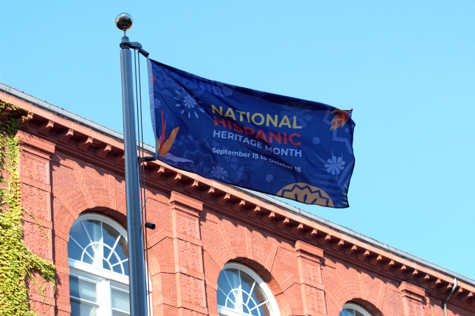 Hispanic Heritage Month flag flying out on campus
