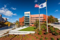 A distant shot of the front of Hammond Hall 