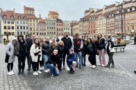 Students on the Heart of Europe Study Abroad Trip in a courtyard