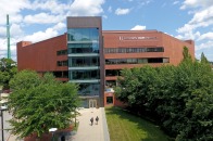 Drone photo of Hammond Hall from Pearl and North streets