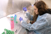 Student Stephanie Pelletier in laboratory doing research