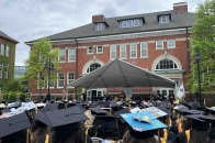 Photo of mortarboards at May 2024 commencement