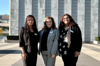 Photo of President Hodge with Adriana Padilla Salgado and Alexia Perez Lucas at UN