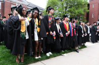 Students pose in regalia at Spring 2025 undergraduate commencement