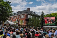Spring commencement exterior scene