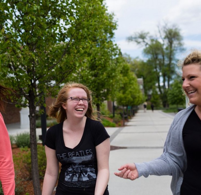 students walking and laughing