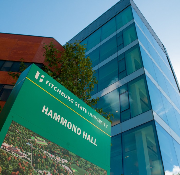 A shot of Hammond's glass corridor from ground level