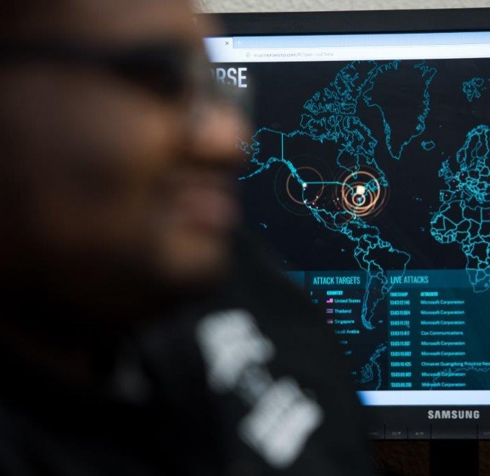 Student in cybersecurity classroom