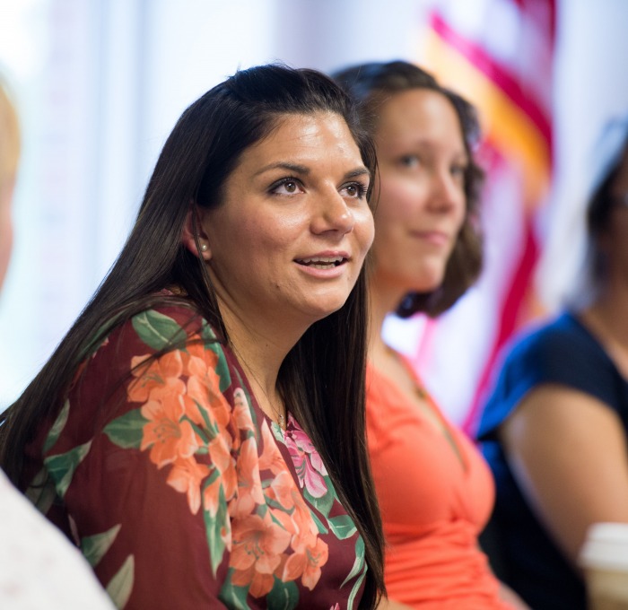 A student highly engaged in the classroom