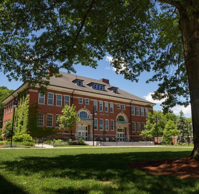 A shot of Edgerly Hall on the quad.
