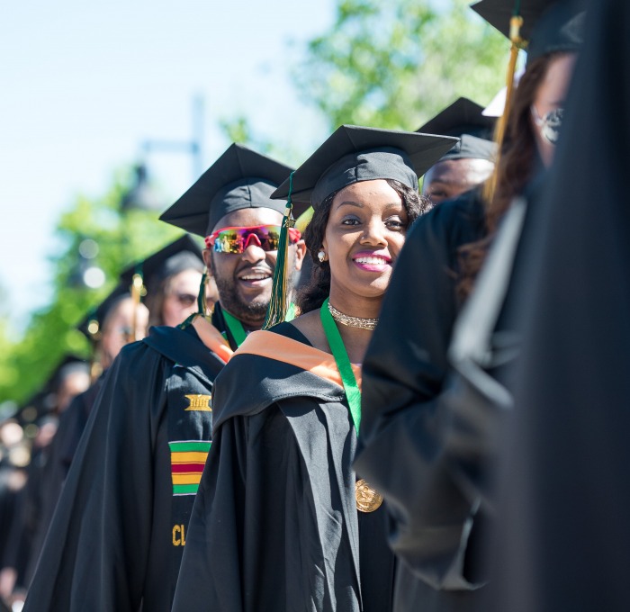 Students lined up before commencement.