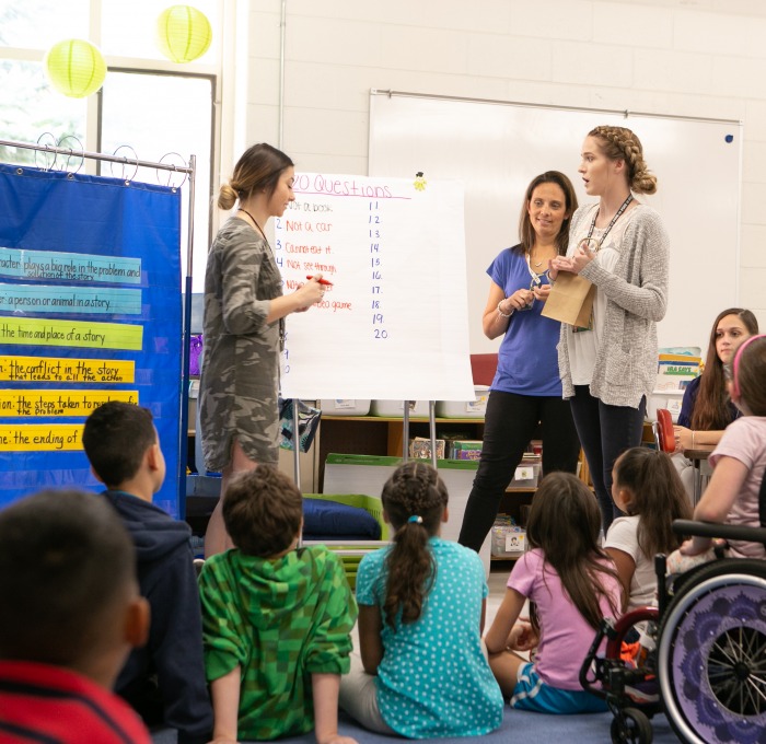Students teaching at McKay in front of classroom