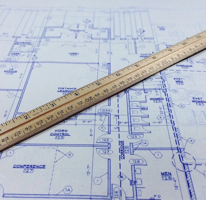 ruler on a blueprint