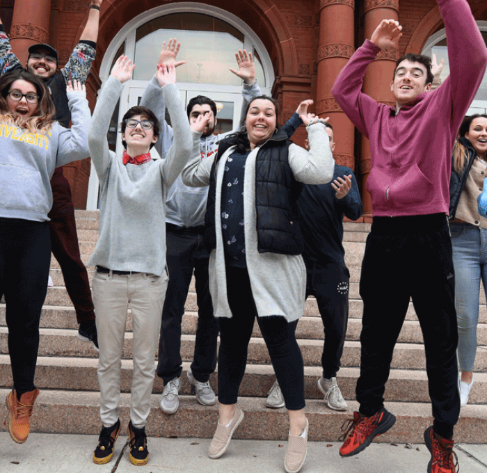 students on stairs