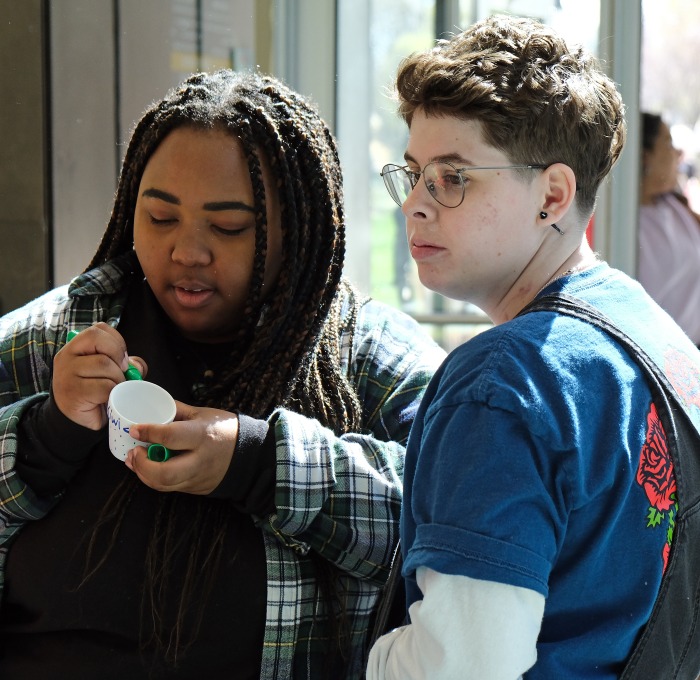 Students in Hammond Hall street level