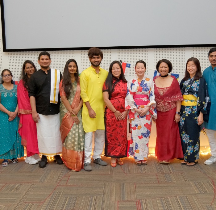 International Night Group Photo of Students in Cultural Attire