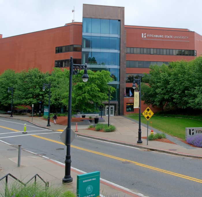 Hammond Hall full view with street from Aubuchon Hall