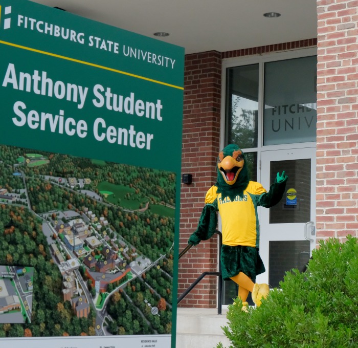 Freddy in front of Anthony Student Center