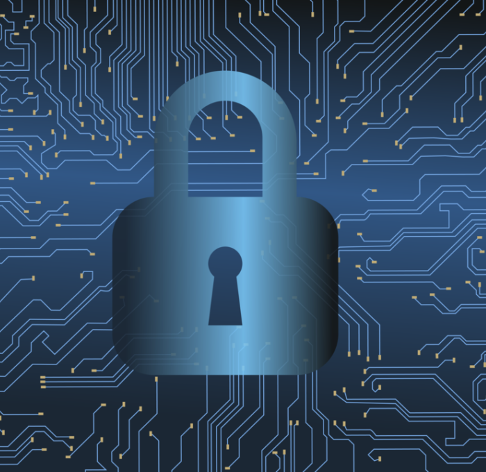 Illustration of a lock over a circuit board background.